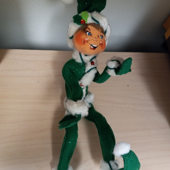 Annalee Mobilitee 14 in Green White Peppermint Twist Christmas Pixie Holiday Elf - Picture 14 of 16
